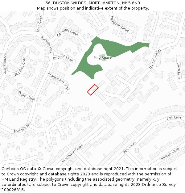 56, DUSTON WILDES, NORTHAMPTON, NN5 6NR: Location map and indicative extent of plot