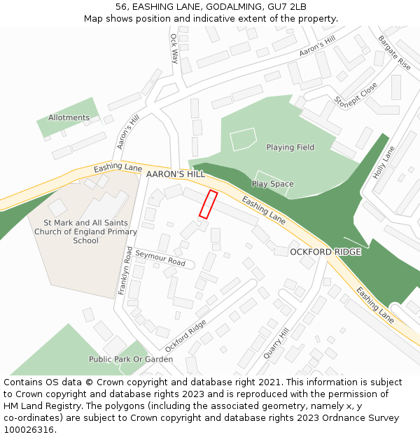 56, EASHING LANE, GODALMING, GU7 2LB: Location map and indicative extent of plot