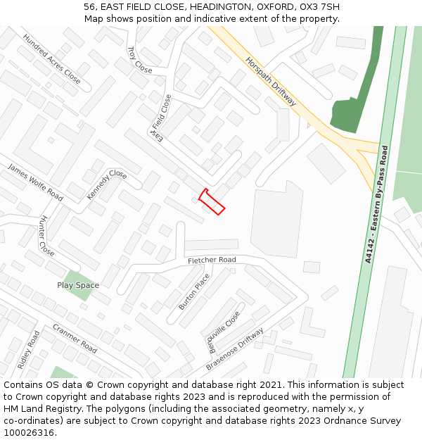 56, EAST FIELD CLOSE, HEADINGTON, OXFORD, OX3 7SH: Location map and indicative extent of plot