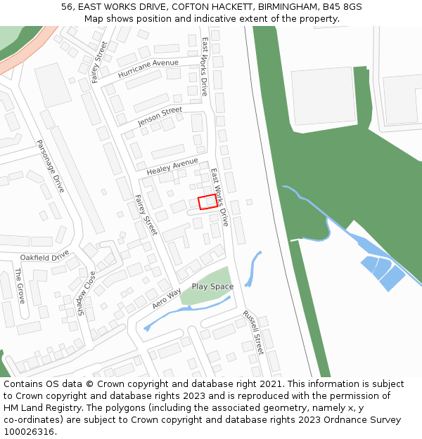 56, EAST WORKS DRIVE, COFTON HACKETT, BIRMINGHAM, B45 8GS: Location map and indicative extent of plot