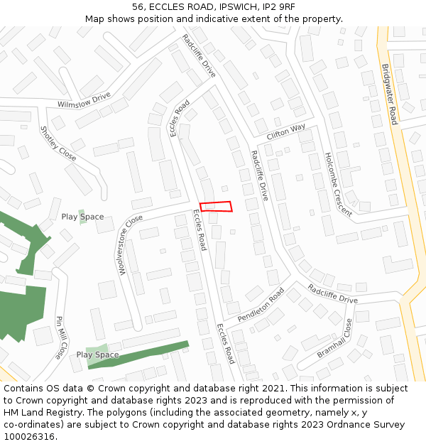 56, ECCLES ROAD, IPSWICH, IP2 9RF: Location map and indicative extent of plot