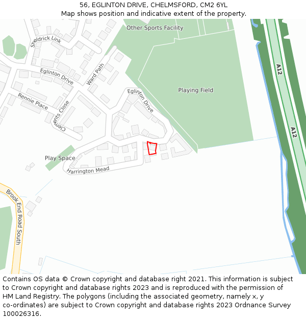 56, EGLINTON DRIVE, CHELMSFORD, CM2 6YL: Location map and indicative extent of plot