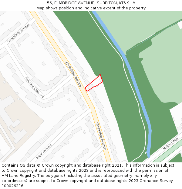 56, ELMBRIDGE AVENUE, SURBITON, KT5 9HA: Location map and indicative extent of plot