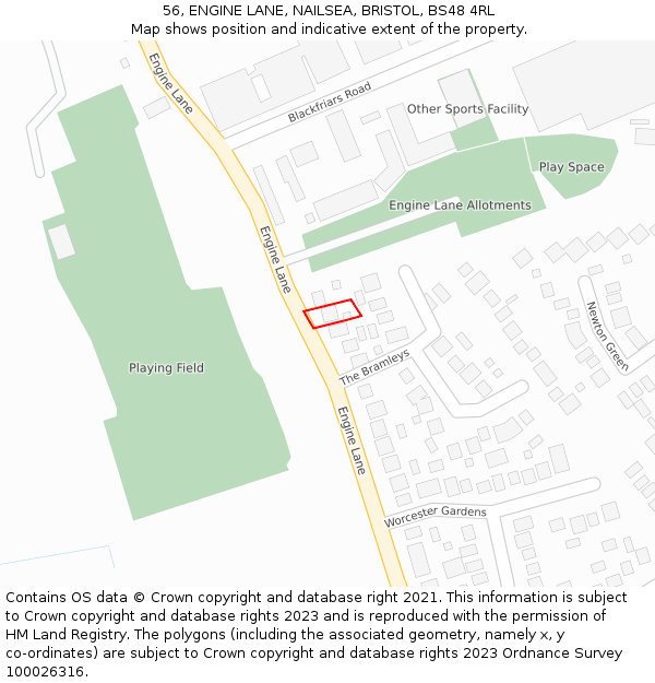 56, ENGINE LANE, NAILSEA, BRISTOL, BS48 4RL: Location map and indicative extent of plot