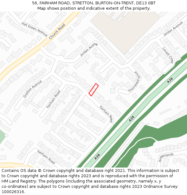 56, FAIRHAM ROAD, STRETTON, BURTON-ON-TRENT, DE13 0BT: Location map and indicative extent of plot