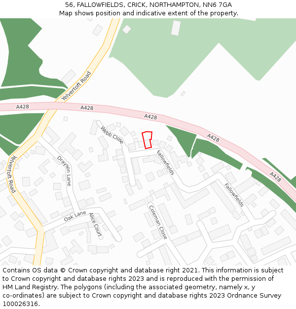 56, FALLOWFIELDS, CRICK, NORTHAMPTON, NN6 7GA: Location map and indicative extent of plot