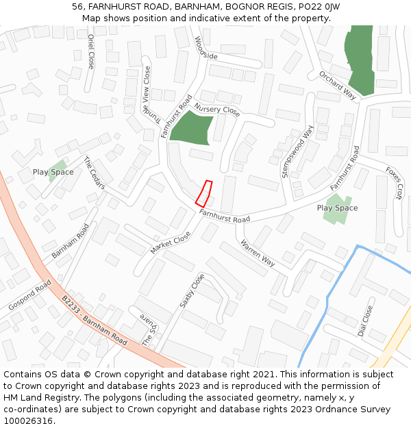 56, FARNHURST ROAD, BARNHAM, BOGNOR REGIS, PO22 0JW: Location map and indicative extent of plot