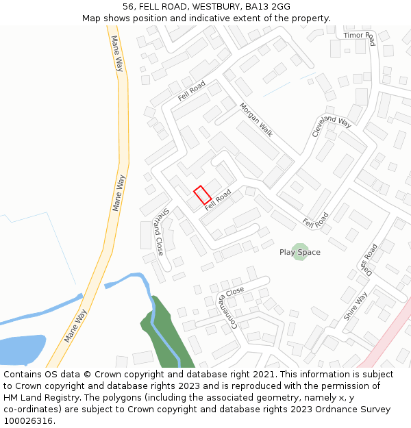 56, FELL ROAD, WESTBURY, BA13 2GG: Location map and indicative extent of plot