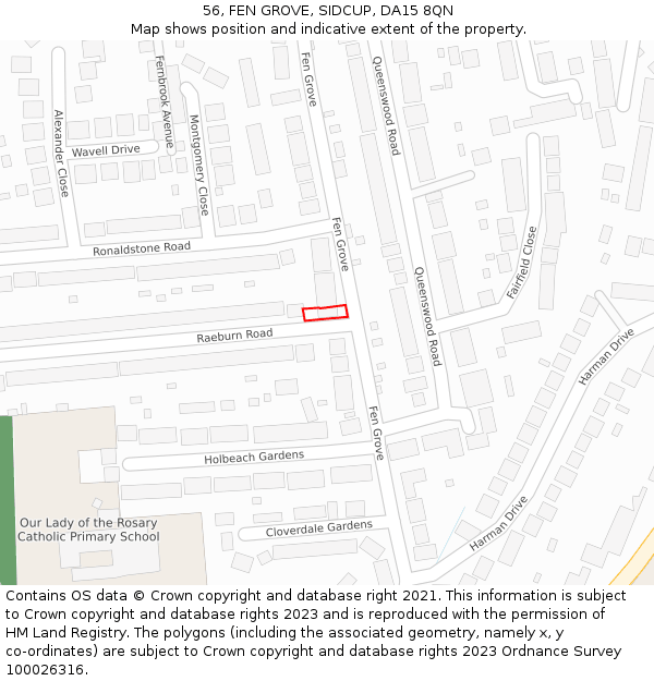 56, FEN GROVE, SIDCUP, DA15 8QN: Location map and indicative extent of plot