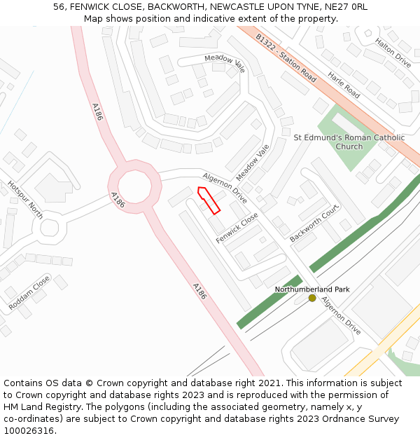 56, FENWICK CLOSE, BACKWORTH, NEWCASTLE UPON TYNE, NE27 0RL: Location map and indicative extent of plot