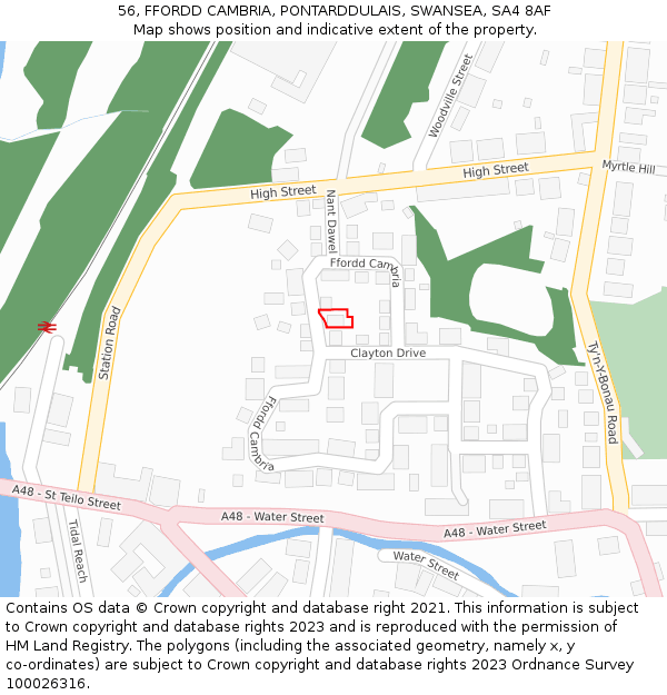 56, FFORDD CAMBRIA, PONTARDDULAIS, SWANSEA, SA4 8AF: Location map and indicative extent of plot