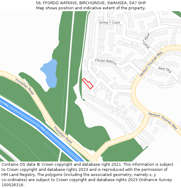 56, FFORDD WATKINS, BIRCHGROVE, SWANSEA, SA7 0HP: Location map and indicative extent of plot