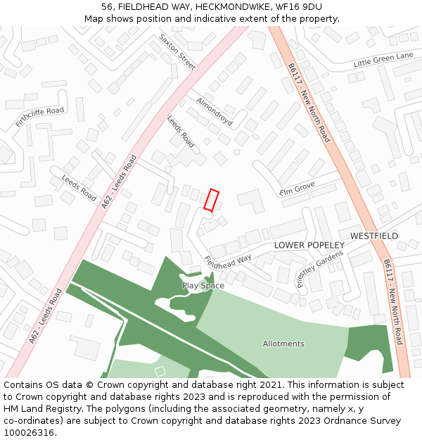 56, FIELDHEAD WAY, HECKMONDWIKE, WF16 9DU: Location map and indicative extent of plot