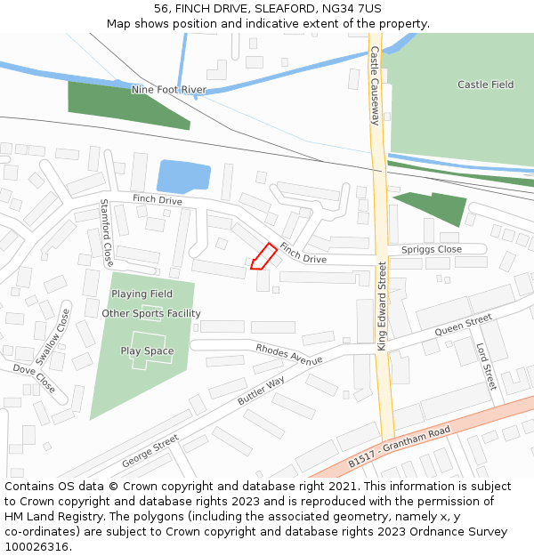 56, FINCH DRIVE, SLEAFORD, NG34 7US: Location map and indicative extent of plot