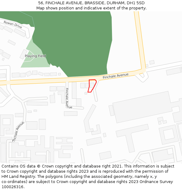 56, FINCHALE AVENUE, BRASSIDE, DURHAM, DH1 5SD: Location map and indicative extent of plot