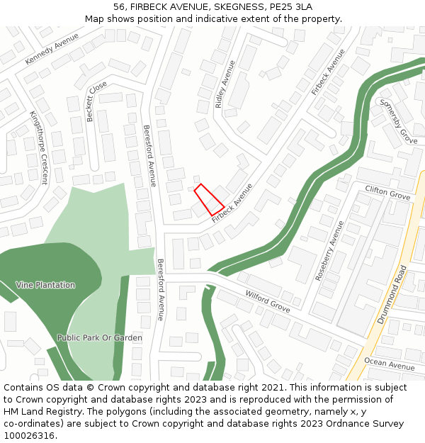 56, FIRBECK AVENUE, SKEGNESS, PE25 3LA: Location map and indicative extent of plot