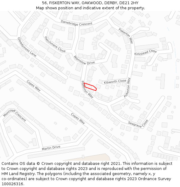 56, FISKERTON WAY, OAKWOOD, DERBY, DE21 2HY: Location map and indicative extent of plot