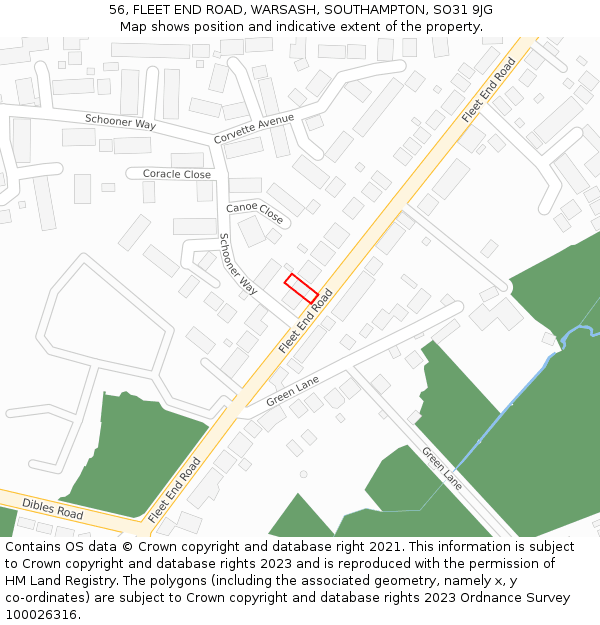 56, FLEET END ROAD, WARSASH, SOUTHAMPTON, SO31 9JG: Location map and indicative extent of plot