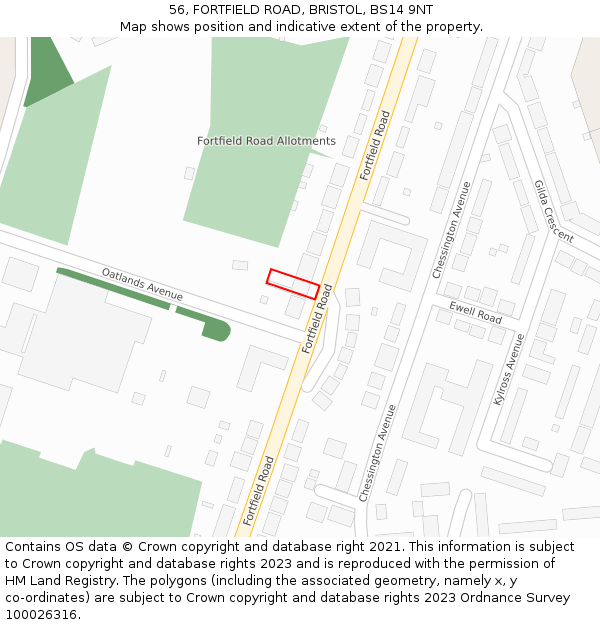 56, FORTFIELD ROAD, BRISTOL, BS14 9NT: Location map and indicative extent of plot