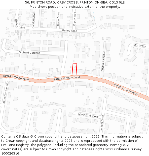 56, FRINTON ROAD, KIRBY CROSS, FRINTON-ON-SEA, CO13 0LE: Location map and indicative extent of plot