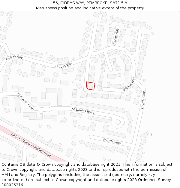 56, GIBBAS WAY, PEMBROKE, SA71 5JA: Location map and indicative extent of plot