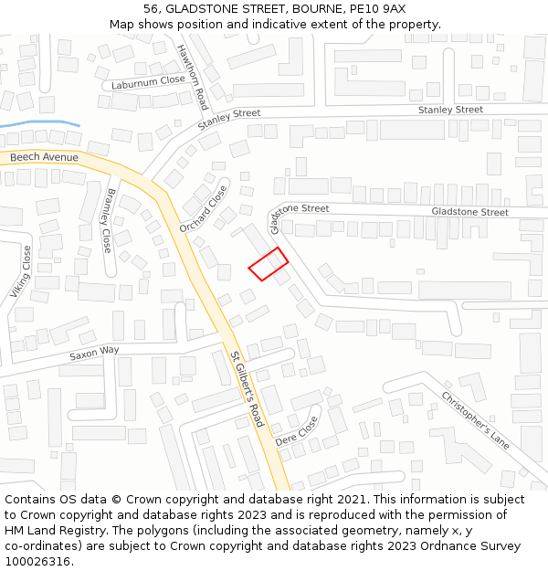 56, GLADSTONE STREET, BOURNE, PE10 9AX: Location map and indicative extent of plot