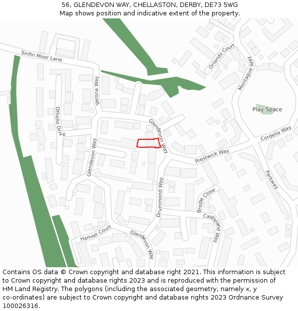 56, GLENDEVON WAY, CHELLASTON, DERBY, DE73 5WG: Location map and indicative extent of plot