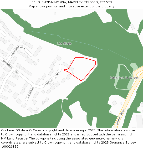 56, GLENDINNING WAY, MADELEY, TELFORD, TF7 5TB: Location map and indicative extent of plot