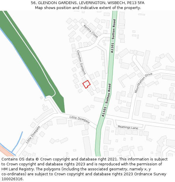 56, GLENDON GARDENS, LEVERINGTON, WISBECH, PE13 5FA: Location map and indicative extent of plot