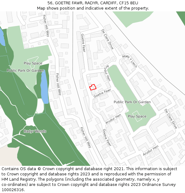56, GOETRE FAWR, RADYR, CARDIFF, CF15 8EU: Location map and indicative extent of plot