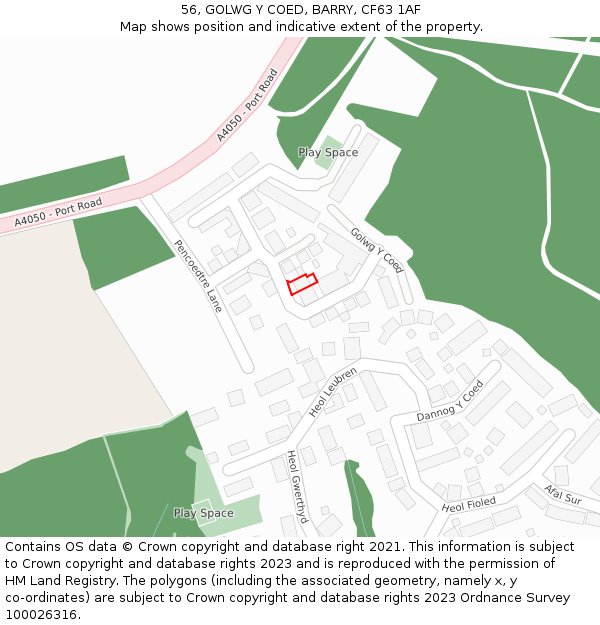 56, GOLWG Y COED, BARRY, CF63 1AF: Location map and indicative extent of plot