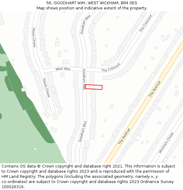 56, GOODHART WAY, WEST WICKHAM, BR4 0ES: Location map and indicative extent of plot