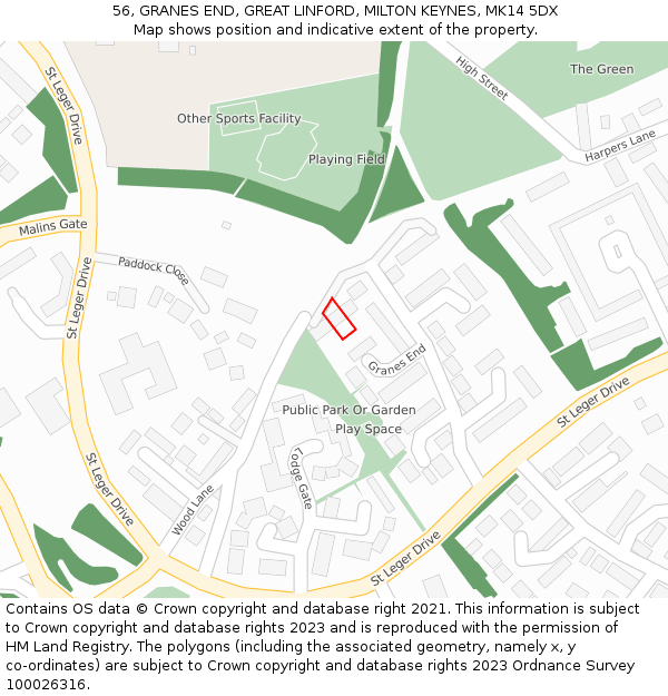 56, GRANES END, GREAT LINFORD, MILTON KEYNES, MK14 5DX: Location map and indicative extent of plot