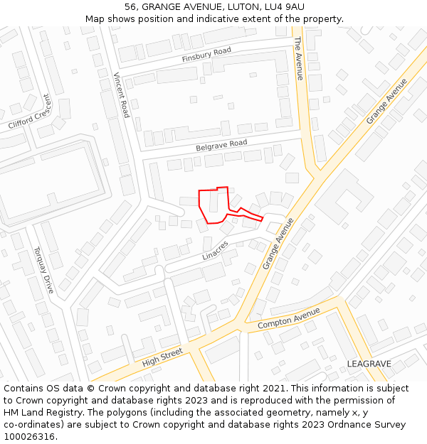 56, GRANGE AVENUE, LUTON, LU4 9AU: Location map and indicative extent of plot