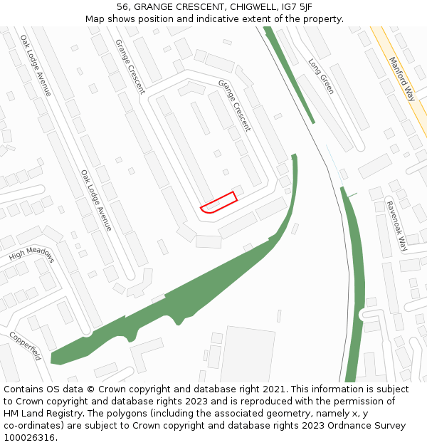 56, GRANGE CRESCENT, CHIGWELL, IG7 5JF: Location map and indicative extent of plot