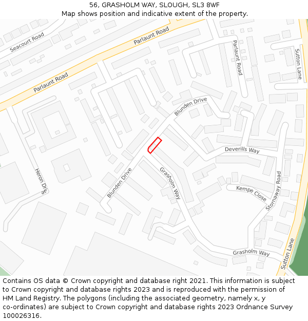 56, GRASHOLM WAY, SLOUGH, SL3 8WF: Location map and indicative extent of plot