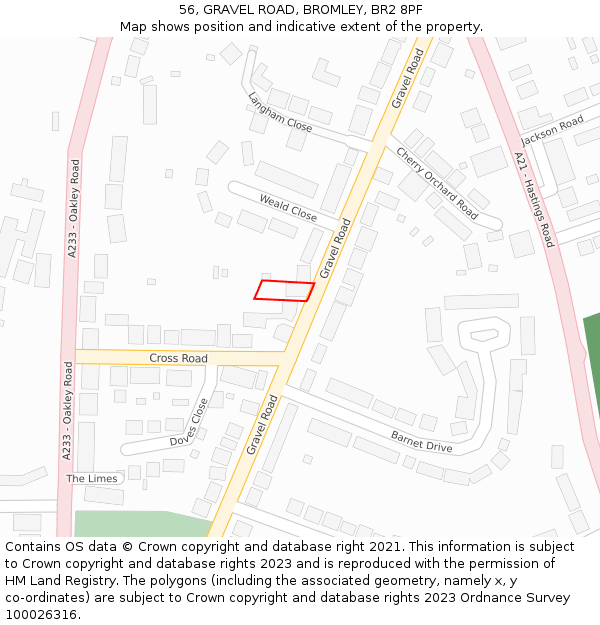 56, GRAVEL ROAD, BROMLEY, BR2 8PF: Location map and indicative extent of plot