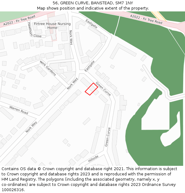 56, GREEN CURVE, BANSTEAD, SM7 1NY: Location map and indicative extent of plot