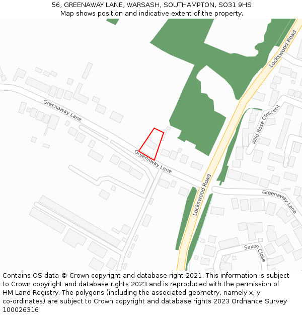 56, GREENAWAY LANE, WARSASH, SOUTHAMPTON, SO31 9HS: Location map and indicative extent of plot