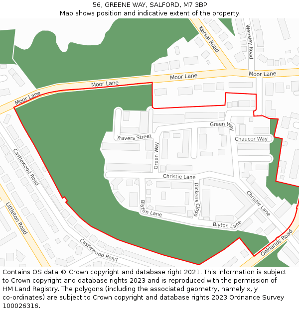 56, GREENE WAY, SALFORD, M7 3BP: Location map and indicative extent of plot