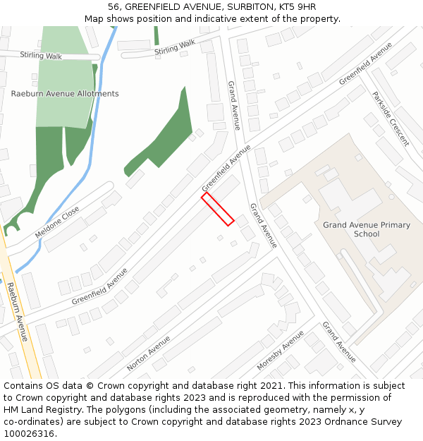 56, GREENFIELD AVENUE, SURBITON, KT5 9HR: Location map and indicative extent of plot