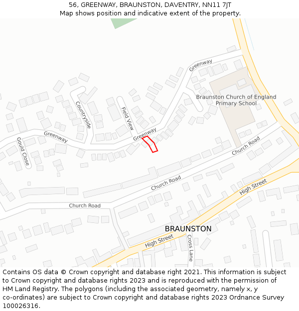 56, GREENWAY, BRAUNSTON, DAVENTRY, NN11 7JT: Location map and indicative extent of plot