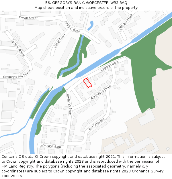 56, GREGORYS BANK, WORCESTER, WR3 8AQ: Location map and indicative extent of plot