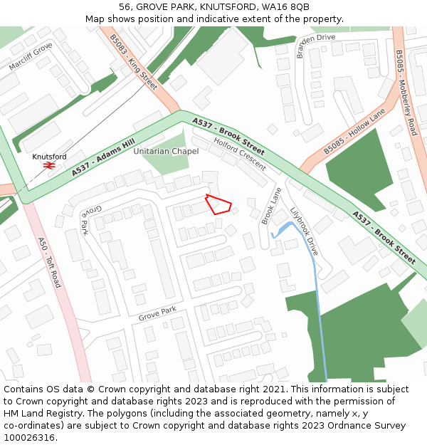 56, GROVE PARK, KNUTSFORD, WA16 8QB: Location map and indicative extent of plot