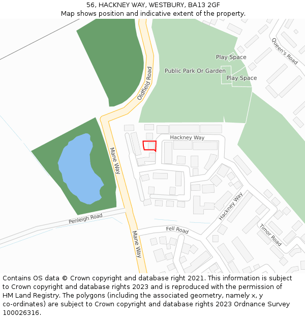 56, HACKNEY WAY, WESTBURY, BA13 2GF: Location map and indicative extent of plot