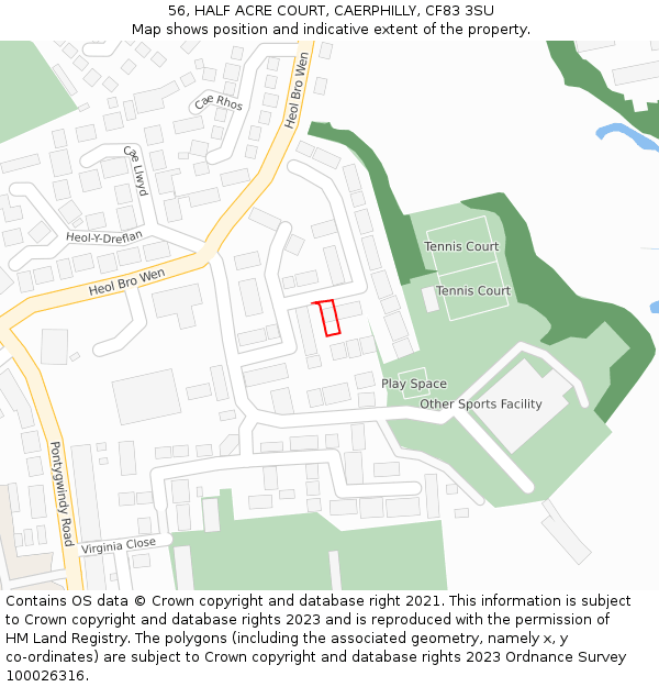 56, HALF ACRE COURT, CAERPHILLY, CF83 3SU: Location map and indicative extent of plot