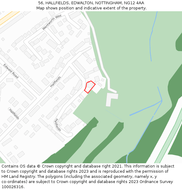 56, HALLFIELDS, EDWALTON, NOTTINGHAM, NG12 4AA: Location map and indicative extent of plot