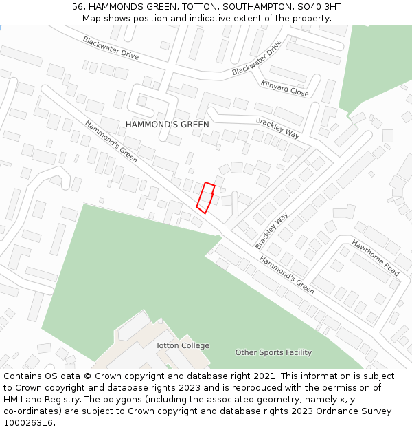 56, HAMMONDS GREEN, TOTTON, SOUTHAMPTON, SO40 3HT: Location map and indicative extent of plot