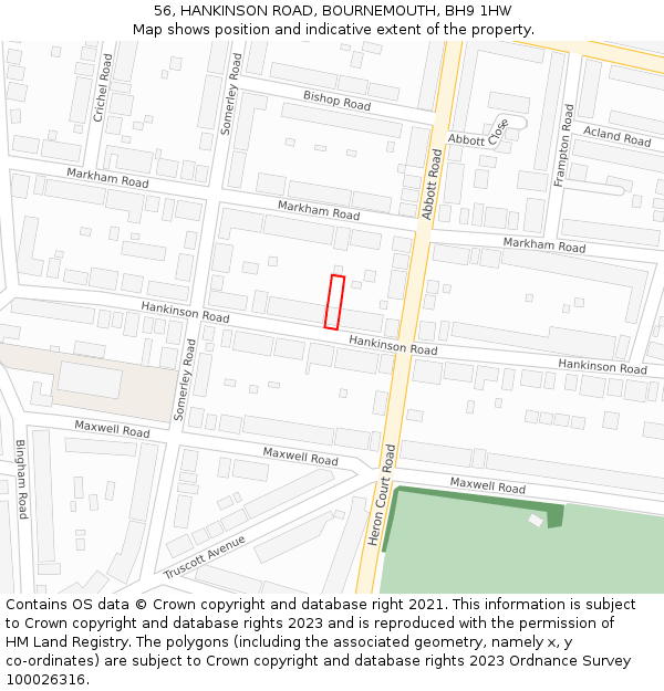 56, HANKINSON ROAD, BOURNEMOUTH, BH9 1HW: Location map and indicative extent of plot