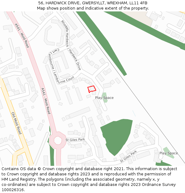 56, HARDWICK DRIVE, GWERSYLLT, WREXHAM, LL11 4FB: Location map and indicative extent of plot